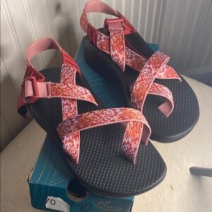 Chaco Red and Pink Strappy Sandals